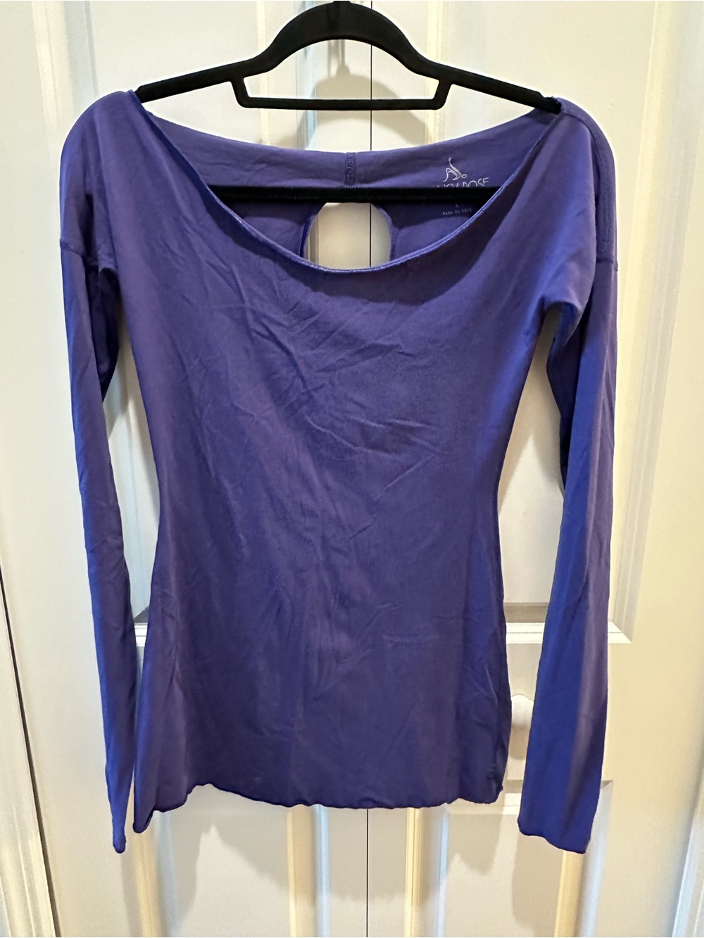 Nancy Rose Performance Purple Long Sleeve Off-Shoulder Top with Back Cutout